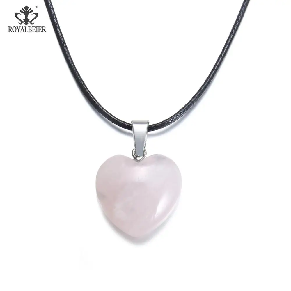Stone-heartDZ-11d ROYALBEIER кулон из природного кварца камень шестиугольная колонна Подвески ожерелье тигровый глаз кулон кожаные цепочки ожерелье - Окраска металла: Stone-heartDZ-11d