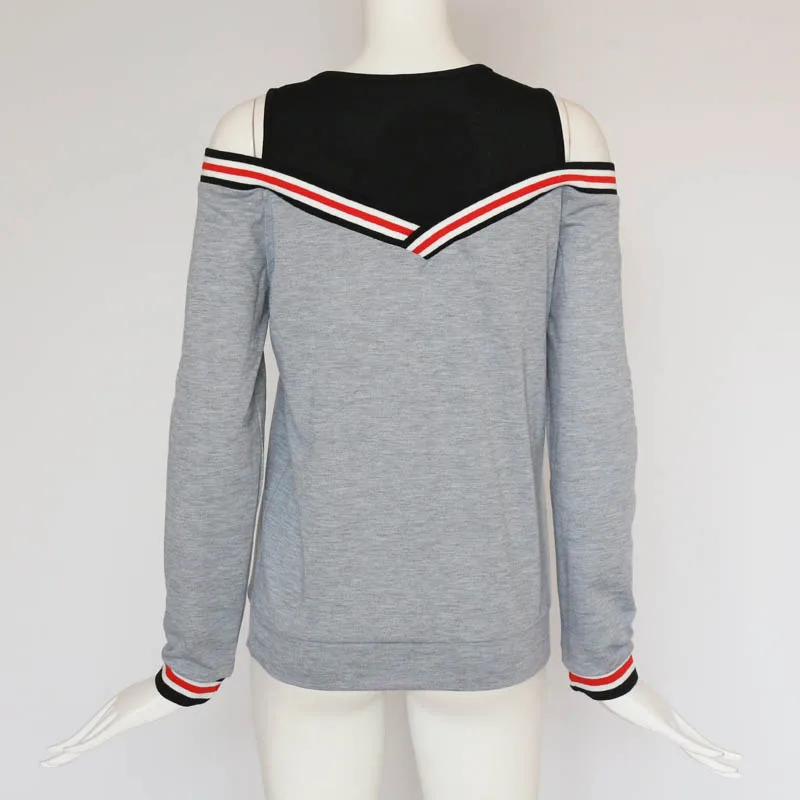 Female Jumper Sweatshirt Off Shoulder Patchwork Hoodies Top Autumn Winter Crew Neck Pullovers Tracksuit Ladies Tops