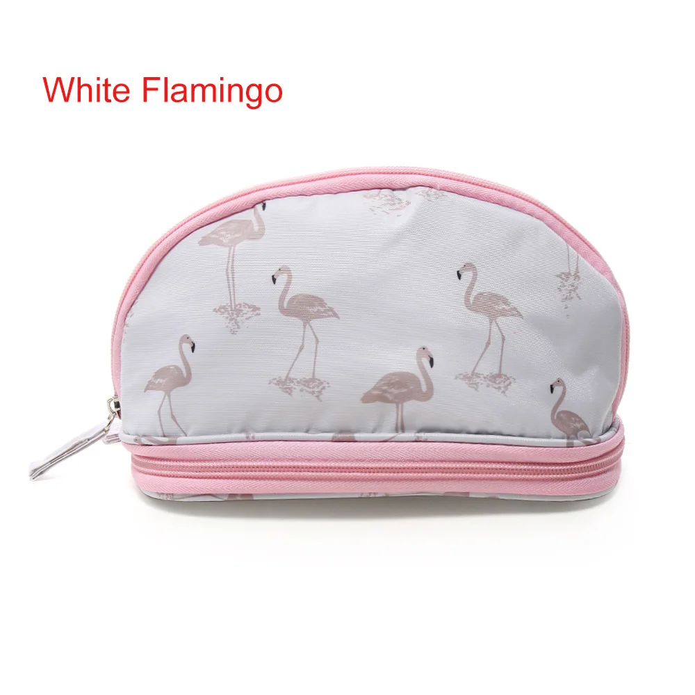 White Flamingo 1 шт., портативная косметичка с фламинго для женщин, двойной слой, дорожный мешочек для косметики, сумки, круговой органайзер для кистей - Цвет: White Flamingo