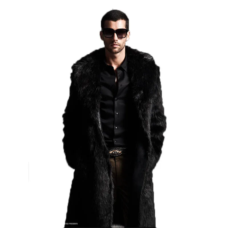 BLACK JACKET Мужские пальто из искусственного меха, длинный Тренч с меховым воротником, кожаная замшевая куртка, мужские пальто, теплые зимние мужские куртки класса люкс - Цвет: BLACK JACKET