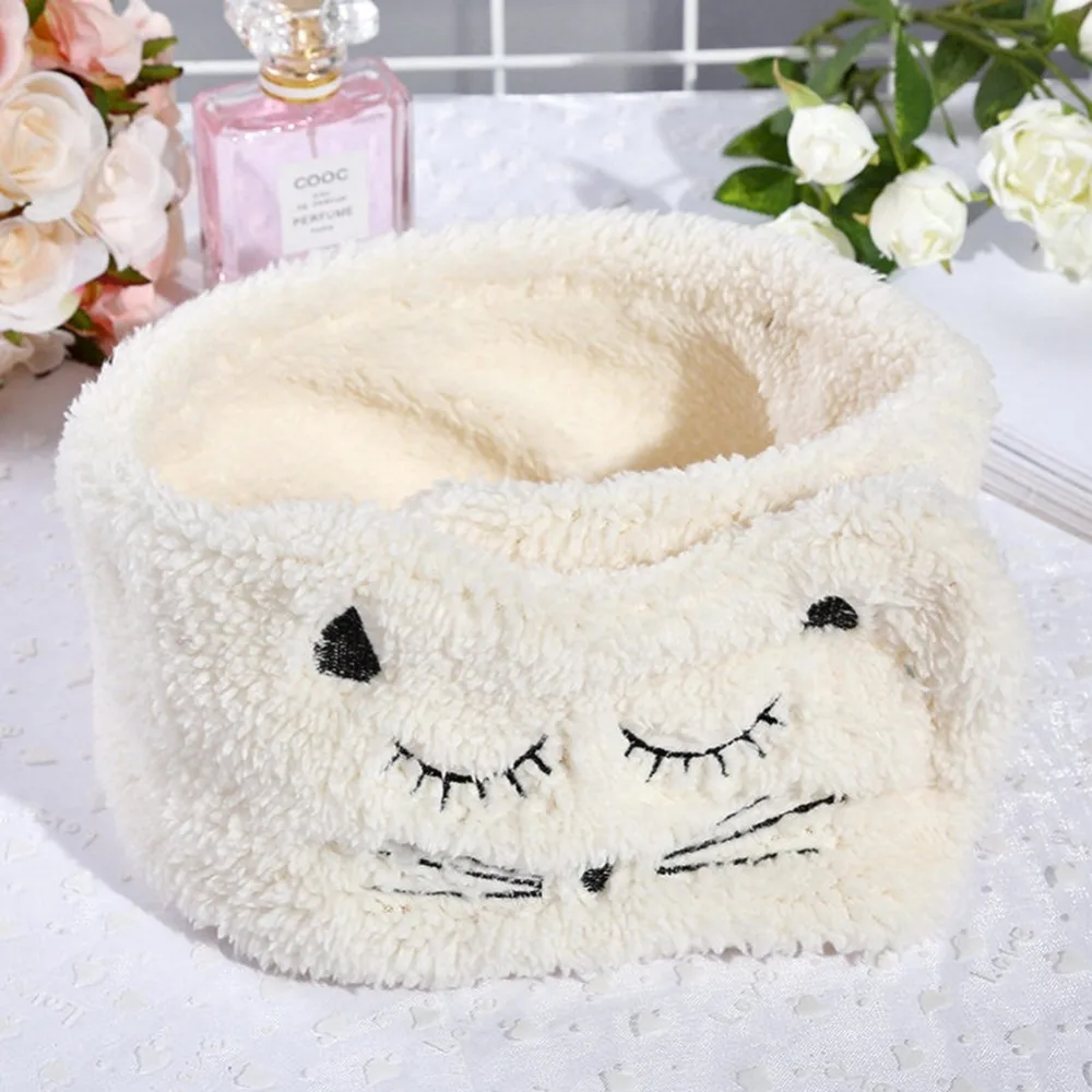 

Women's Spa Bath Shower Elastic Wide Headband Makeup Wash Face Cosmetic Sticky Plush Hair Band Cute Cat Warm Headwear 4 Colors