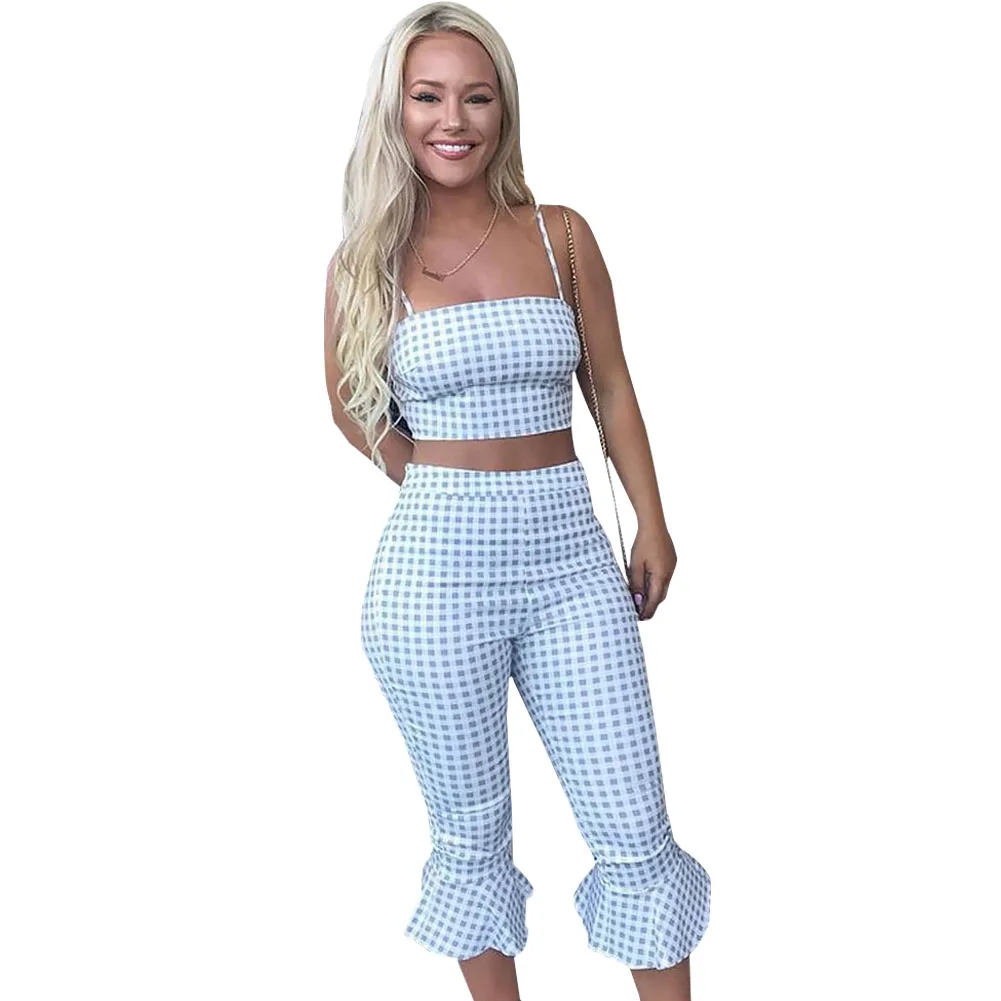 Fabala Camisole летний топ + брюки с принтом укороченные комплект Dotfashion оборками для