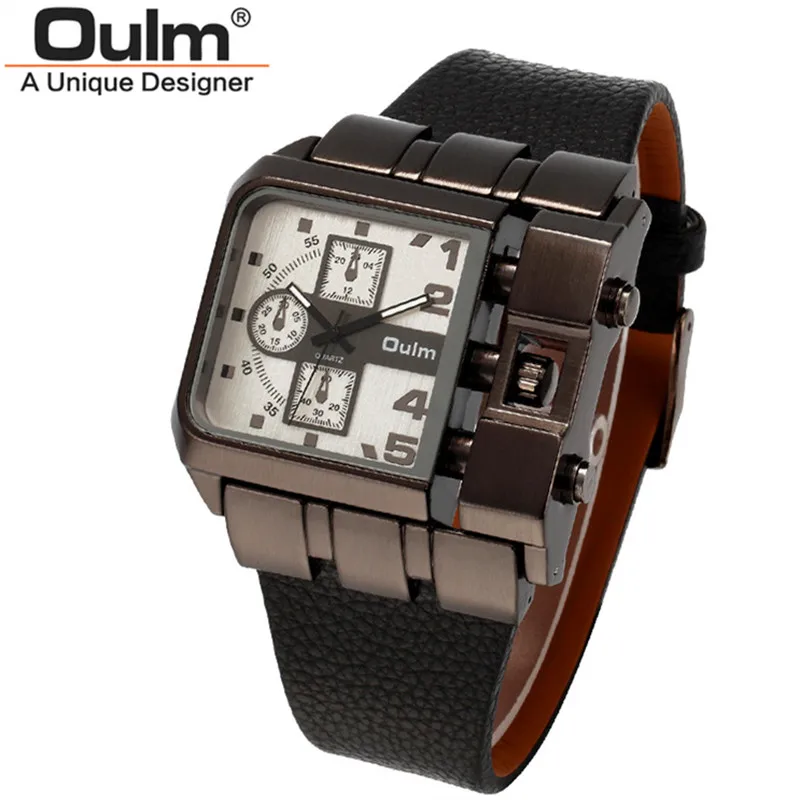 

Hot Sale 2018 Brand Oulm Watches Men Fashion Rectangle Leather Band Japan Movt Casual Quartz Wristwatch Relogio Masculino Marca