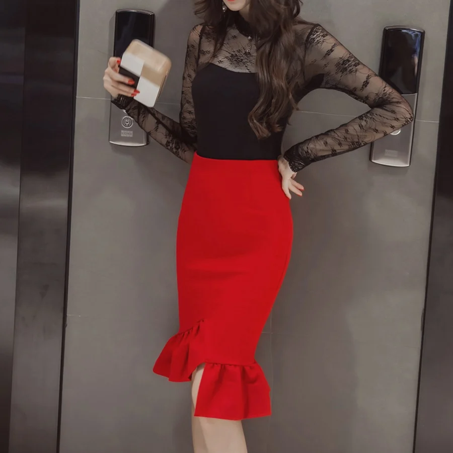 Женская офисная юбка-карандаш до колена элегантная привлекательная облегающая