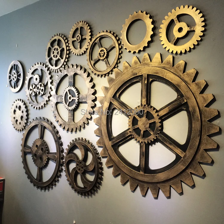Винтажное золотое зубчатое колесо имитация металла деревянная шестерня бар кафе