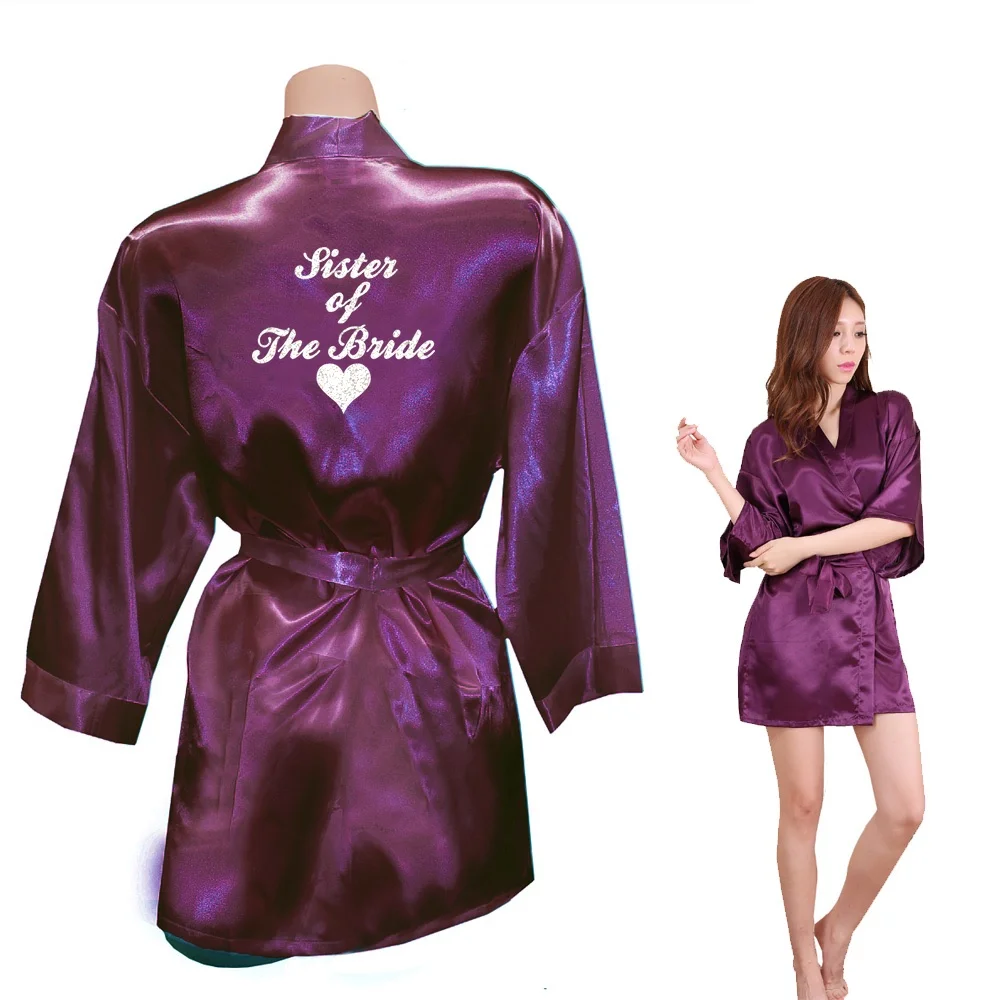 02 Purple Silver DongKing/свадебные платья для вечеринок для сестры невесты с золотым блестящим принтом в виде сердца, кимоно, атласный Свадебный Халат - Цвет: 02 Purple Silver