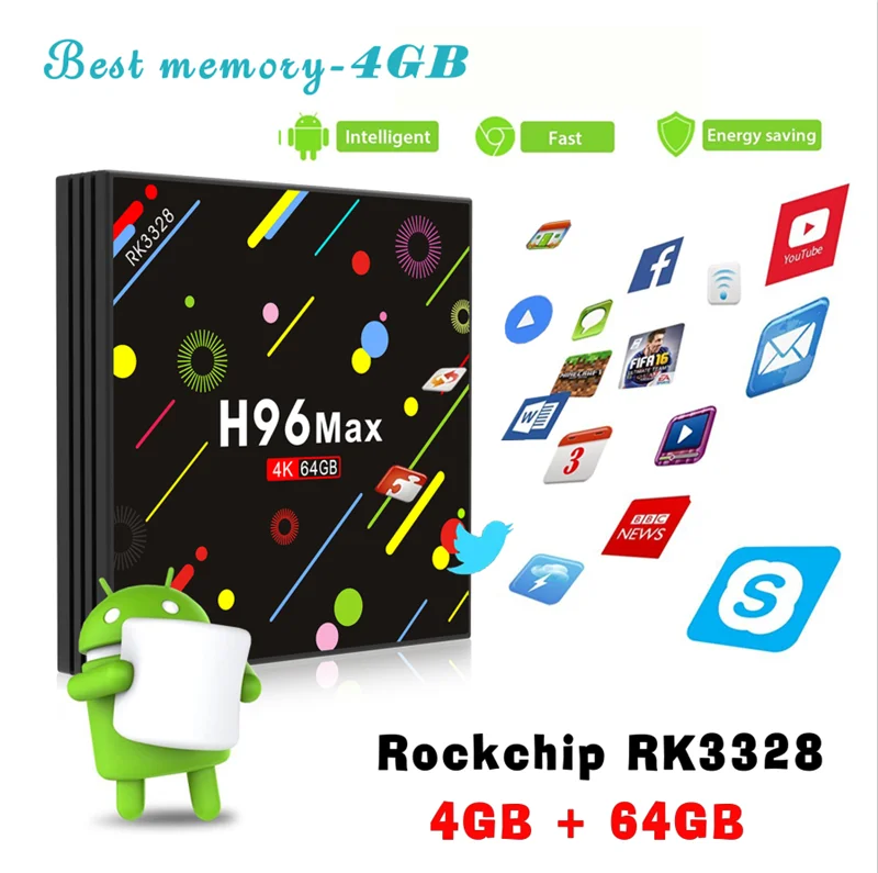 H96 MAX H2 Смарт ТВ приставка Android 7,1 RK3328 4 Гб ОЗУ 64 Гб ПЗУ приставка HDR10 USB3.0 2,4G/5G WiFi Bluetooth 4,0 4K медиаплеер