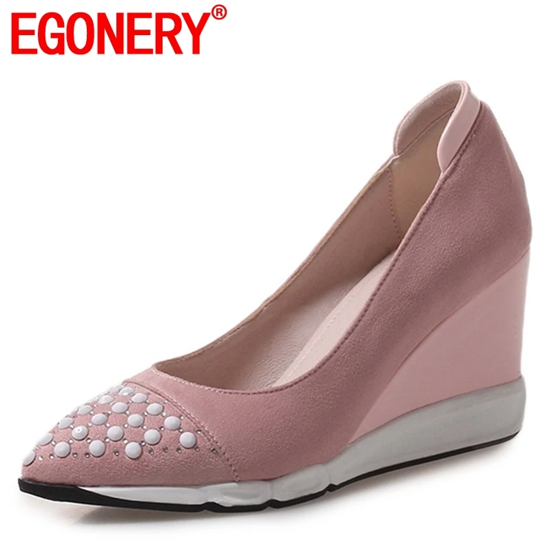 

EGONERY 2022 Spring Newest Hot Sale Women Shoes Platform Wedges Pointed Toe Shallow slip-on Crystal Women Pumps Outside Sneaker