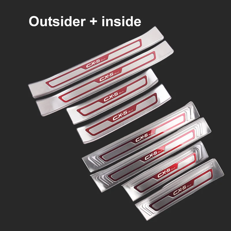 Whole set Red Для Mazda CX-5 CX5, Накладка на порог автомобиля, накладка на педаль, защитная крышка из нержавеющей стали - Цвет: Whole set Red