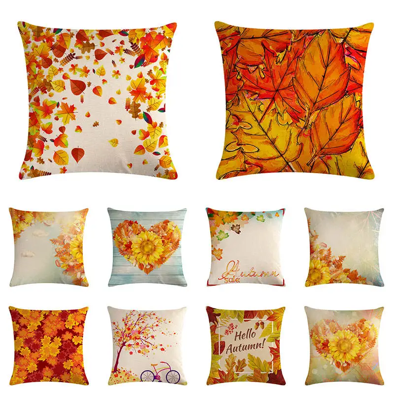 

45cmx45cm Golden maple leaves linen/cotton throw pillow covers couch Autumn cushion cover home decorative pillows ZY1210