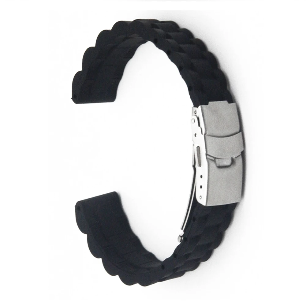 Silicone Rubber Watch Band 18mm 20mm 22mm 24mm for Citizen Stainless Steel Safety Clasp Strap Wrist Loop Belt Bracelet Black