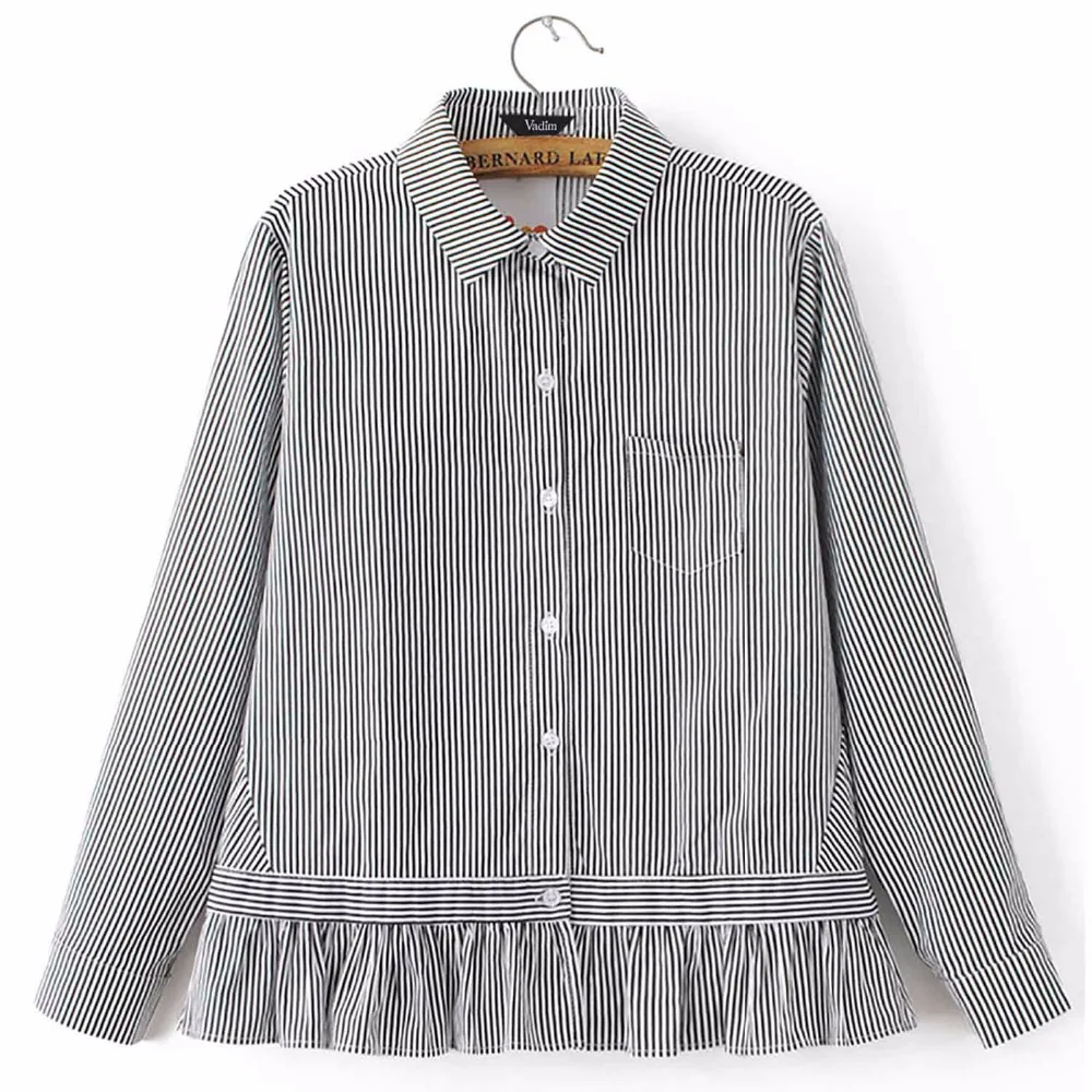 Женская рубашка в полоску длинная хлопковая с длинным рукавом и отложным