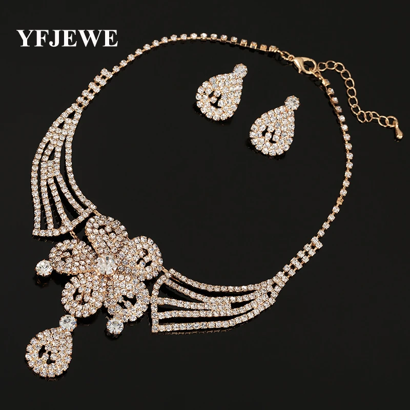 YFJEWE новый дизайн, женские свадебные ювелирные наборы для невесты, очаровательные ожерелья и серьги, Лидер продаж N337
