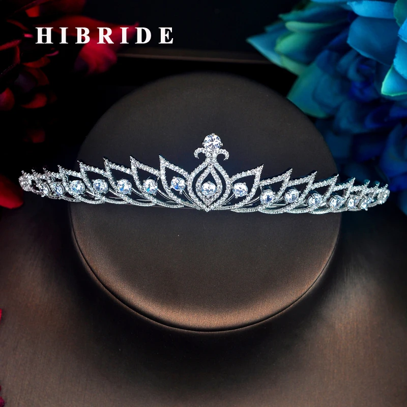 HIBRIDE 2018 Новинка Простой CZ цветок Форма Тиара короны принцесса свадебные