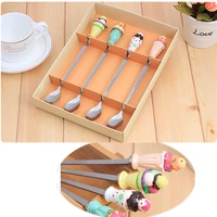 stainless steel scoop cartoon spoons ceramic spoons unique ice cream flatware kitchen tool long ice spoon with gift box