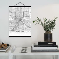 houston united states city map wooden framed canvas painting home decor wall art print pictures poster hanger