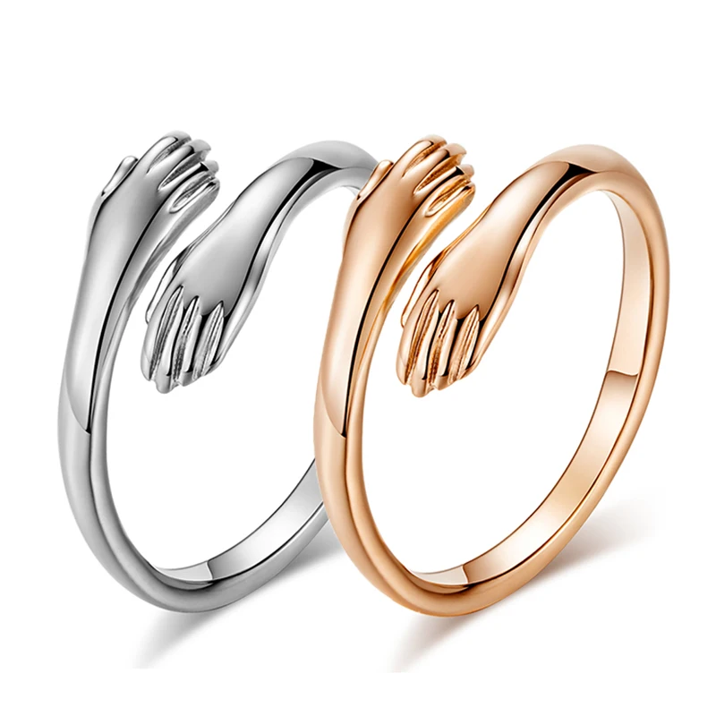 Love Wedding Alliance Ring for Women Men Stainless Steel 2 Hands Embrace Quality Rose Gold Silver Color New | Украшения и