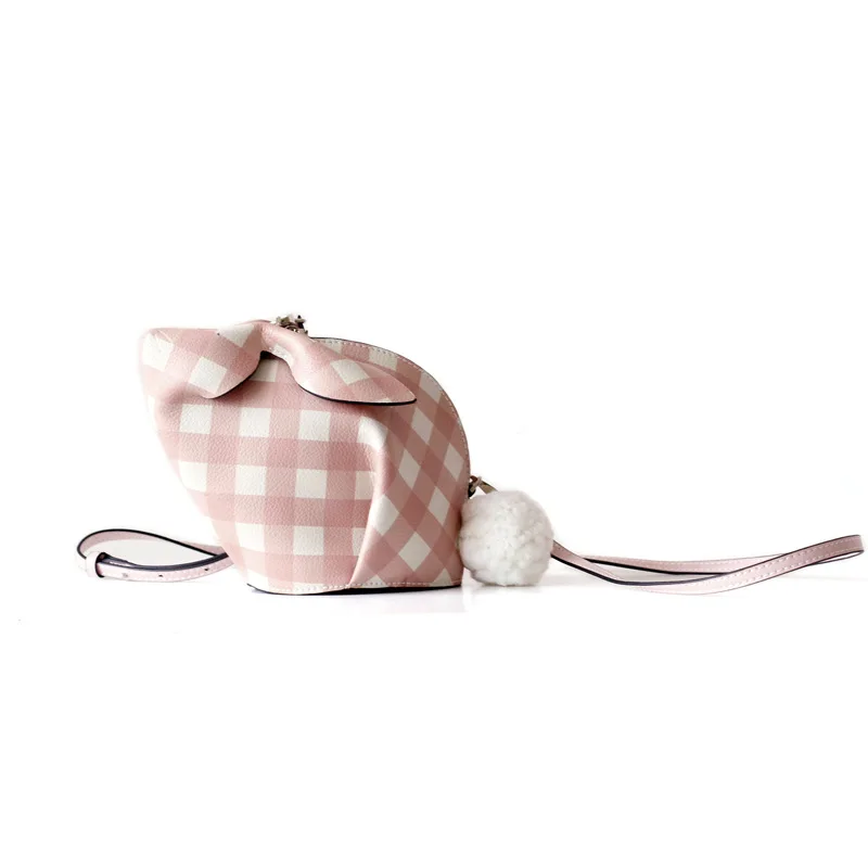 pink plaid Новинка, дизайнерская женская маленькая сумка с кроликом, женская сумка-мессенджер, женские сумки из спилка, милые клетчатые сумки an1117 - Цвет: pink plaid