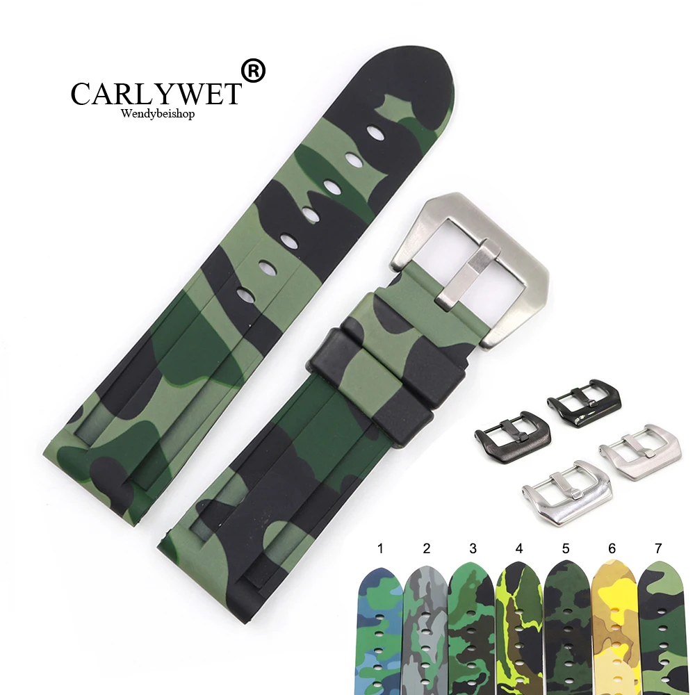 

CARLYWET 22 24 мм Камуфляжный светло-голубой черный водонепроницаемый силиконовый резиновый сменный ремешок на запястье ремешок петля для Panerai ...