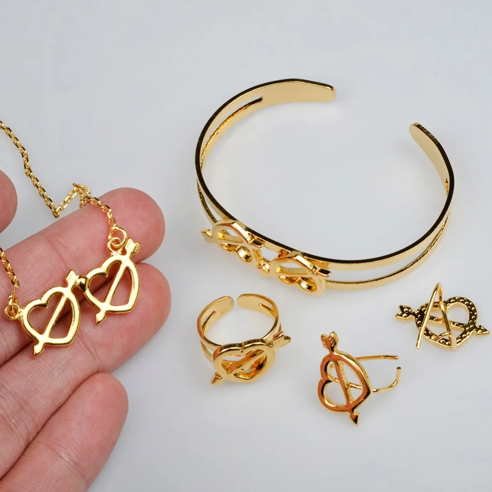 Anniyo Heart Jewelry sets Children Gold Color Necklace Earrings Ring Bangle for Kids Ethiopian African Arab Gift #062302 | Украшения и