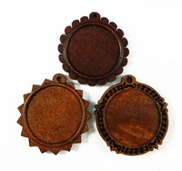 8pcs diameter 30mm round cabochon dark brown wood base settings blank wooden trays for diy necklace keychain making