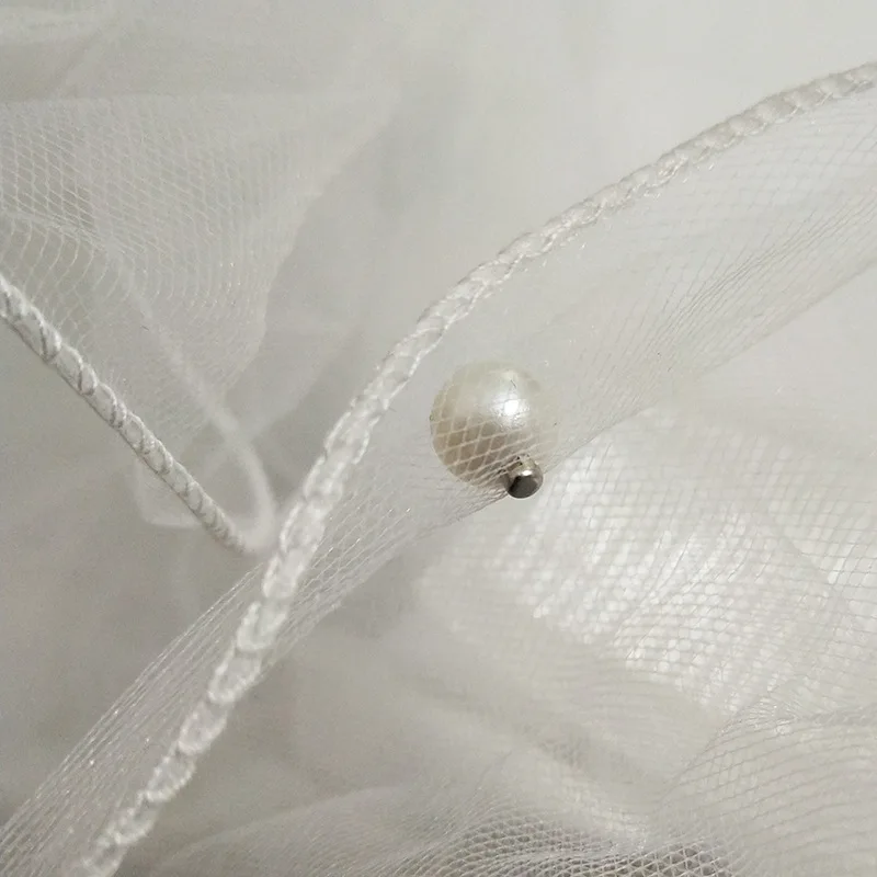 Роскошная четырехслойная свадебная фата с бантом и жемчугом 45 дюймов расческой