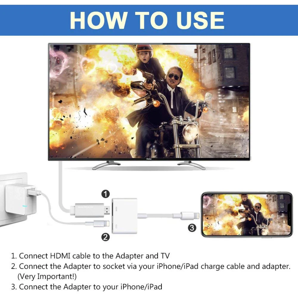 HDMI For Lightning to Digital AV Adapter &amp Charging Port for HD TV Monitor Projector 1080P iPhone/iPad Pro/Pod/iOS 9.2-12.1 |