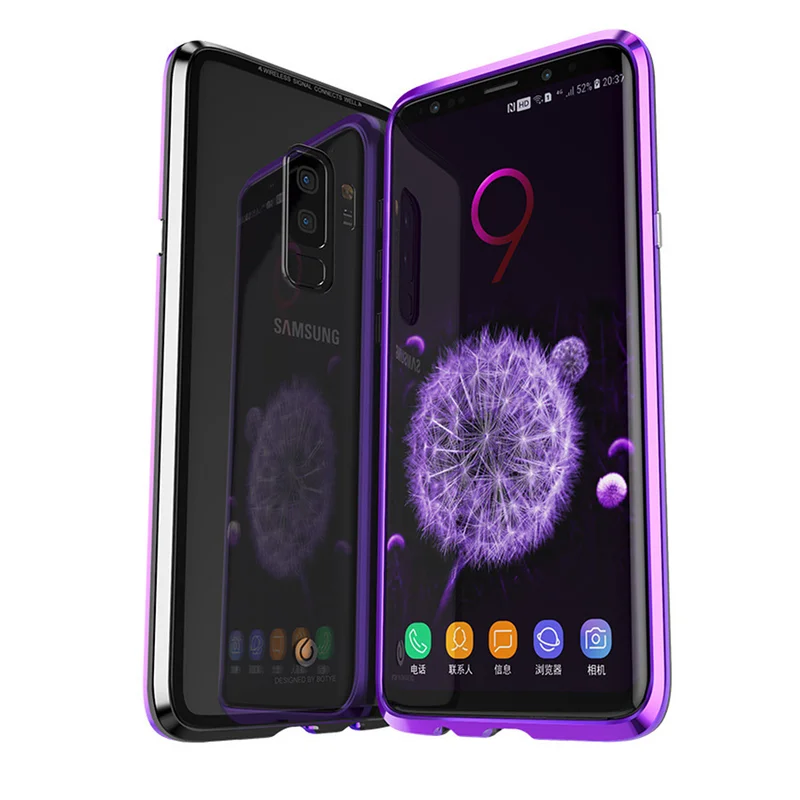 ZEALLION For Samsung Galaxy S8 S9 Plus S9+ Magnetic Adsorption Flip Phone Case Metal Tempered Glass Cover |