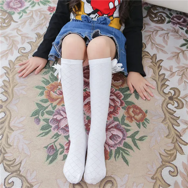 AW 42cm Милые теплые гольфы до колена с ромбовидным галстуком-бабочкой; чулки для девочек; для маленьких школьниц - Цвет: AW 42cm