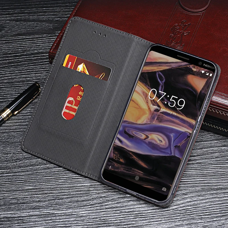Idewei для Nokia 7 плюс чехол Роскошный кожаный флип Plus защитный телефона Ретро назад