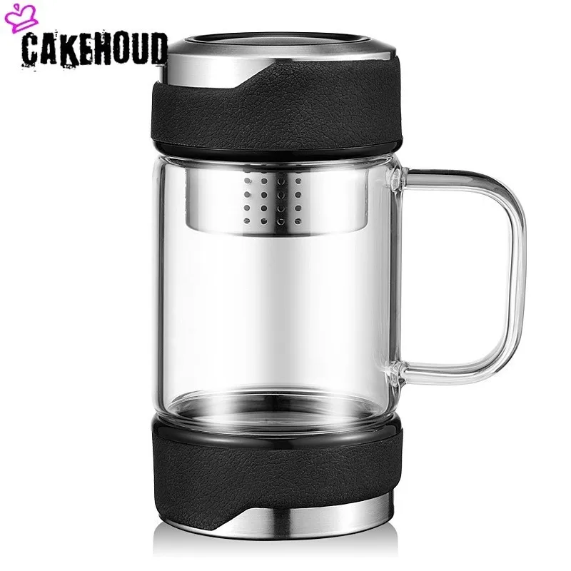Черный CAKEHOUD Высококачественная офисная стеклянная чашка кофейная чашка кружка Бизнес-типа стеклянная изоляционная бутылка для воды для путешествий Питьевая утварь - Цвет: Черный