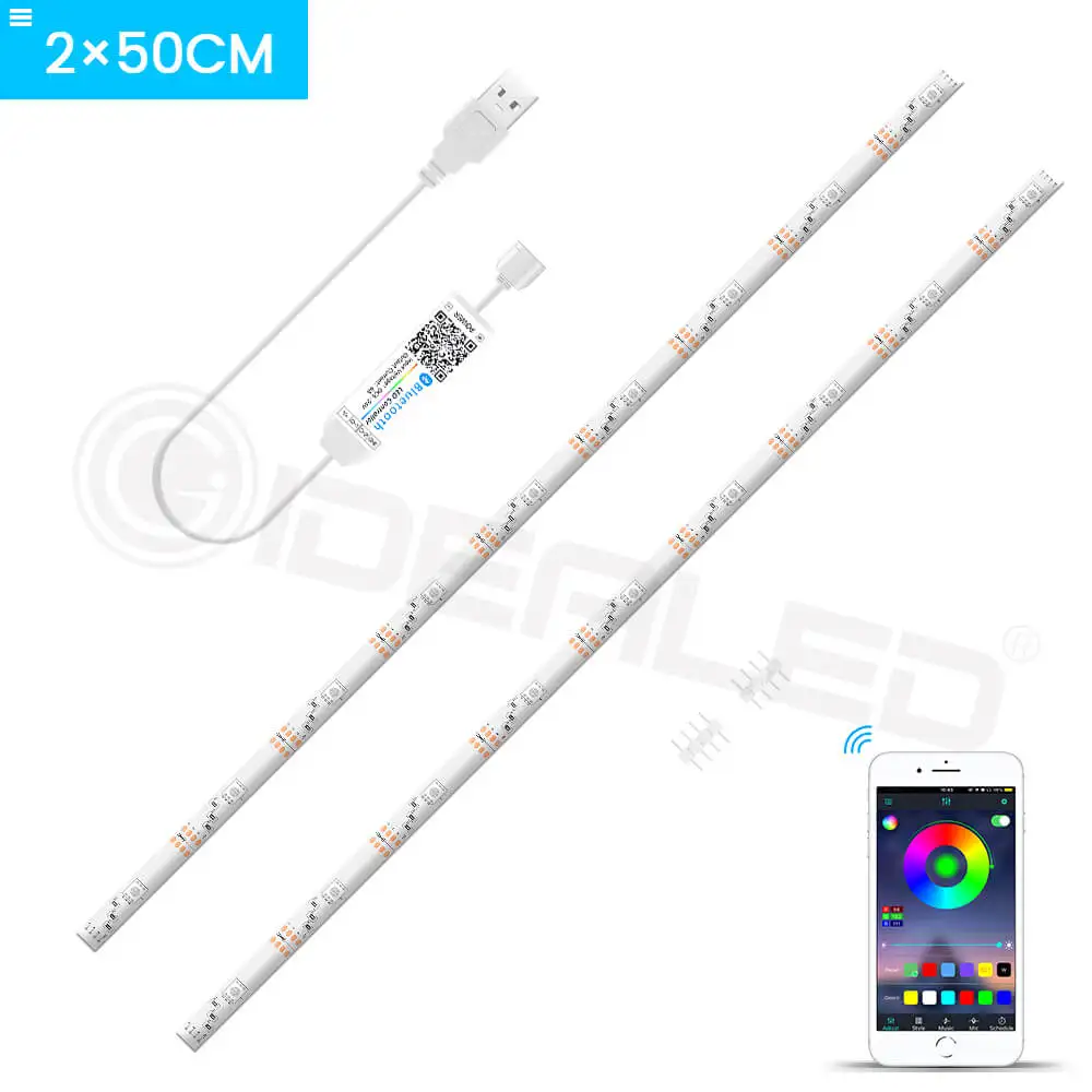 2 x 0.5m ТВ светодиодные полосы света приложение RGB цвет сменный для 40-60 дюймов HD tv 6.6ft USB питание 5 в Светодиодная лента с радиочастотным пультом, ТВ ПОДСВЕТКА комплект - Испускаемый цвет: 2 x 0.5m