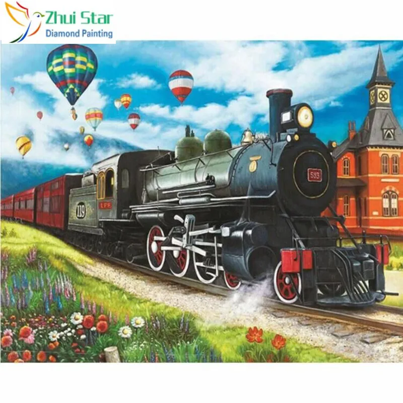 

Zhui Star full Square drill Diamond painting Cross stitch Train starts Diamond embroidery Mosaic decoration HY