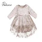 Новинка 2018, Брендовое детское бархатное платье с бахромой для малышей, платье для девочек, платье принцессы для подружки невесты, платье с длинным рукавом, женское