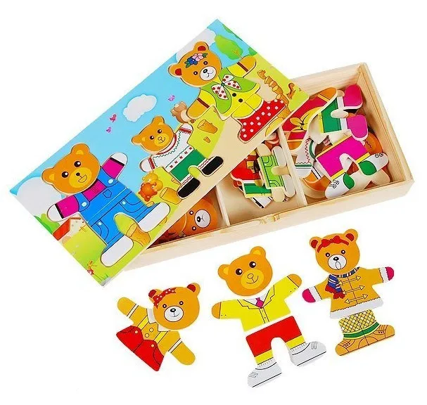 Winnie the locker puzzle three bears baby clothes 1-3 years old children's early childhood wooden jigsaw educational toys |