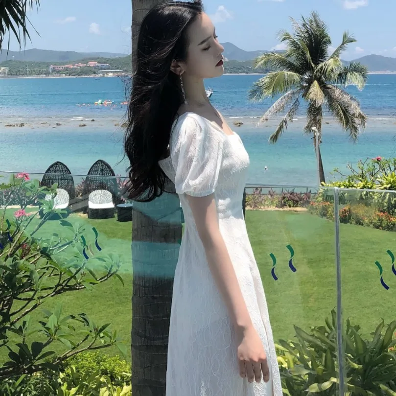 2019 корейское летнее элегантное женское платье Vestidos De Verano Макси винтажное белое