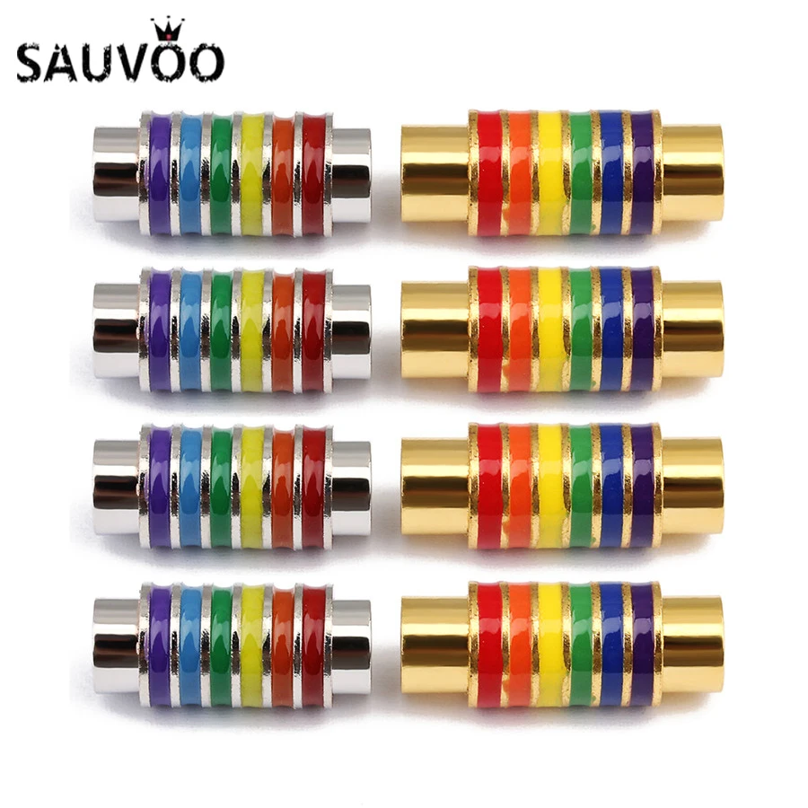 SAUVOO 5Pcs/lot Rainbow Copper Strong Magnetic Clasps Hook End Cap Connector Fit 6mm Round Leather Cord For Bracelet Making - купить по