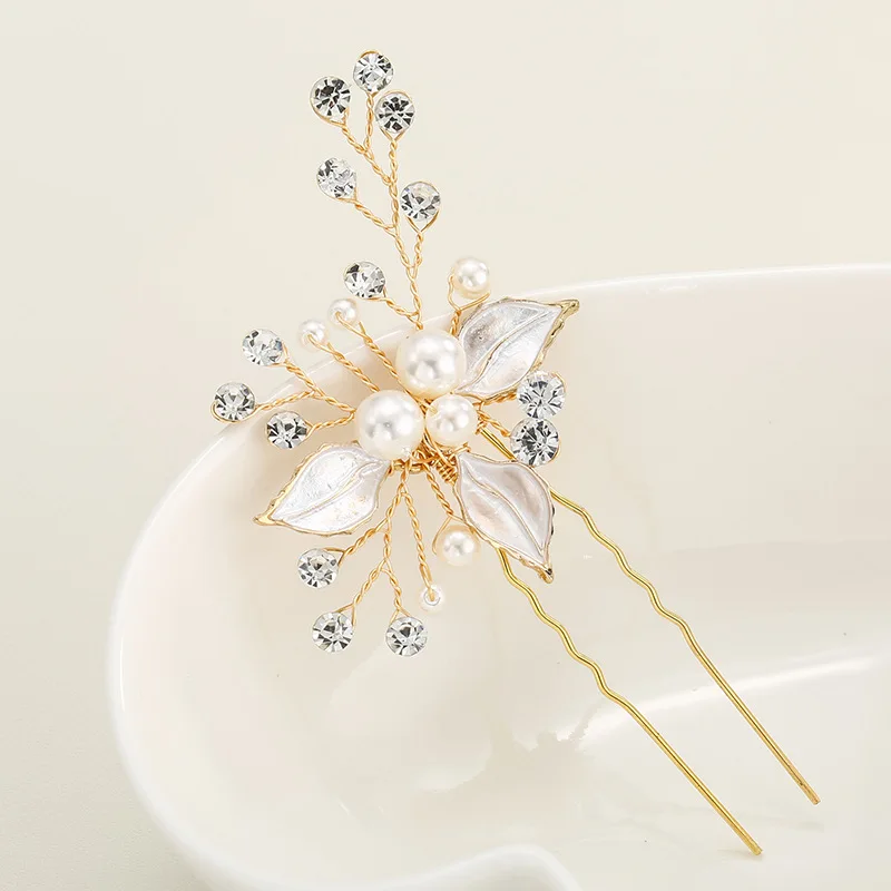 Wedding Women Bridal Crystal Pearl Hairpin Stick Hair Clip Accessories Bride Headdress Purely Handmade Leaf Needle | Украшения и