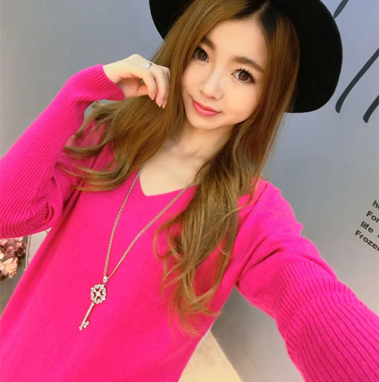 Кашемировый шерстяной свитер и модные пуловеры с V-образным вырезом длинными