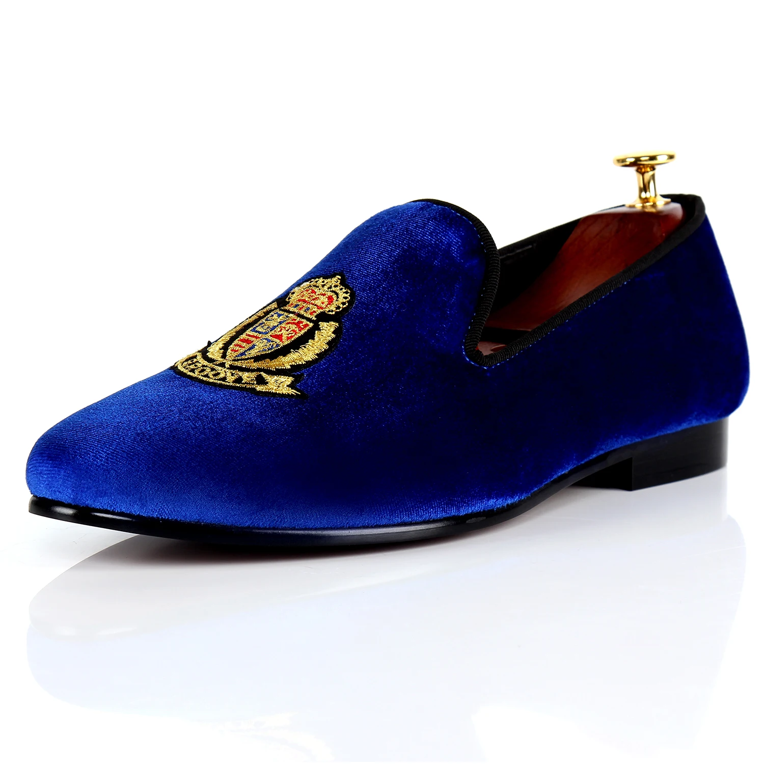 

Harpelunde Slip On Men Formal Shoes Blue Motif Velvet Loafers Handmade Wedding Shoes Size 7-14