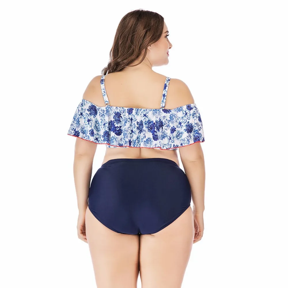 Женский купальник бикини с открытыми плечами однотонное цветочным принтом пиона