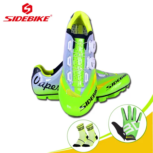 green with gloves SIDEBIKE/Профессиональная обувь для велоспорта; обувь для горного велосипеда; обувь для гонок; самоблокирующиеся кроссовки для горного велосипеда; дышащая обувь суперзвезды - Цвет: green with gloves