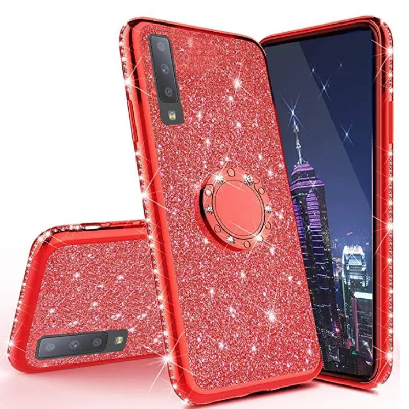 Алмазный чехол для samsung Galaxy A70 A60 A50 A40 A30 A20 A10 A80 Крышка для samsung Galaxy M30 M20 M10 блеск кольцо чехол с подставкой Чехол - Цвет: Красный