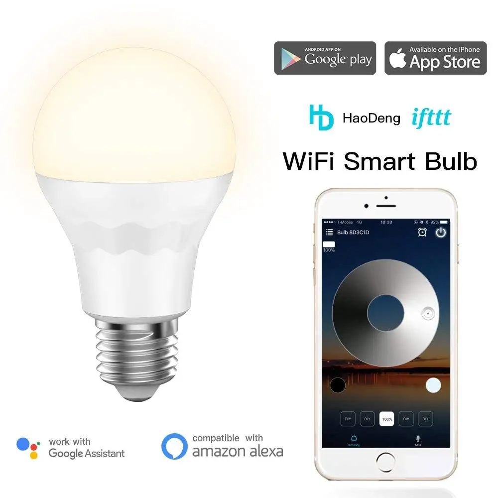 WiFi Светодиодная умная лампочка E27 таймер Sunrise Sunset 60 Вт эквивалент совместимый с