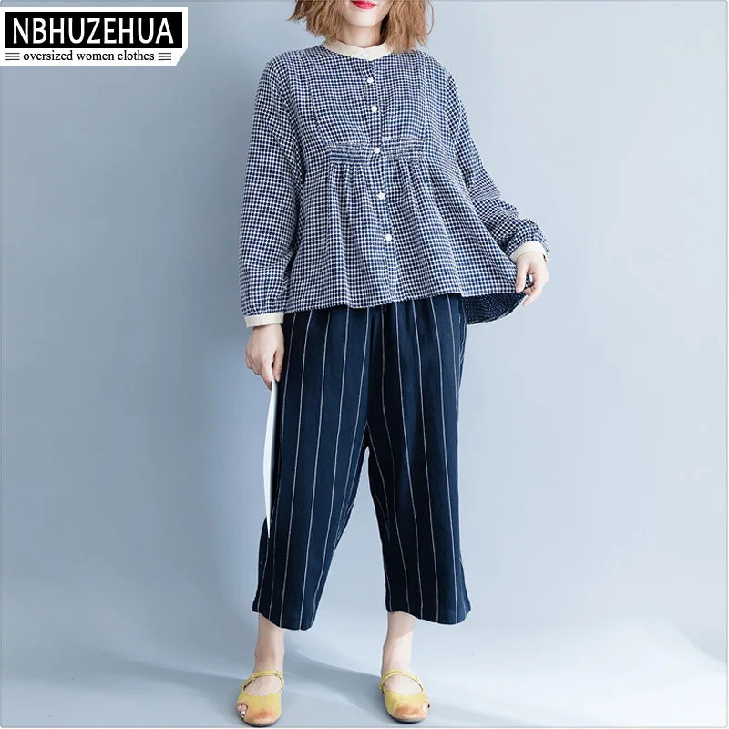 NBHUZEHUA F80 женская блузка рубашка 5XL хлопок Осенние клетчатые базовые Топы