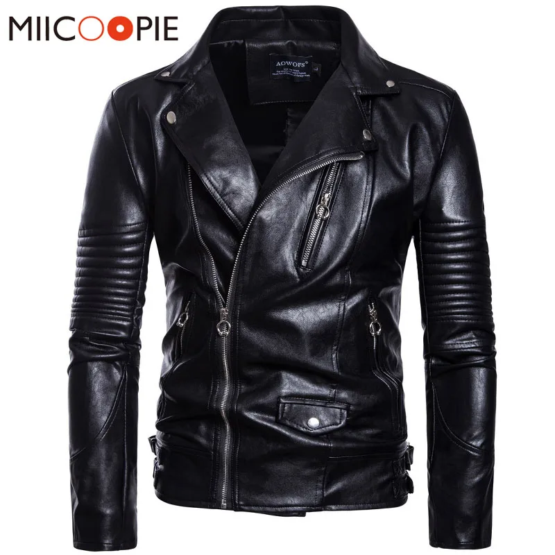 

Fashion Classic Style Motorcycling PU Leather Jackets Men Slim Fit Oblique Zipper PU Jacket Autumn Men Leather Jackets Coats 5XL