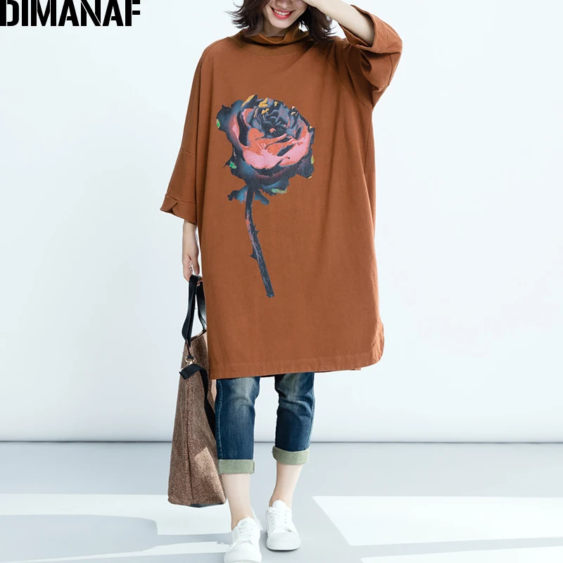 Dimanaf Для женщин платья Женская одежда элегантная дама Vestidos водолазка хлопок плюс