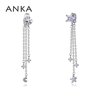 anka trendy star and moon long earrings white gold color drop zircon jewelry asymmetry earrings for women wedding 26170