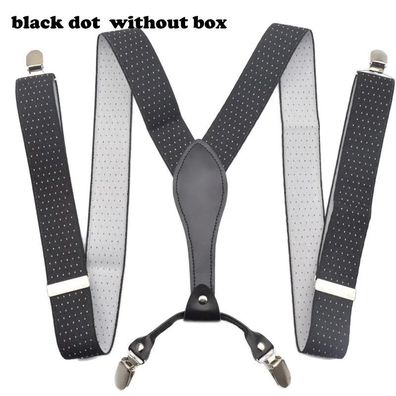 blackdot without box Мужские 3,5 см ширина регулируемые четыре клип на Y-Back твердые черные эластичные подтяжки для отца/дедушки 110 см - Цвет: blackdot without box