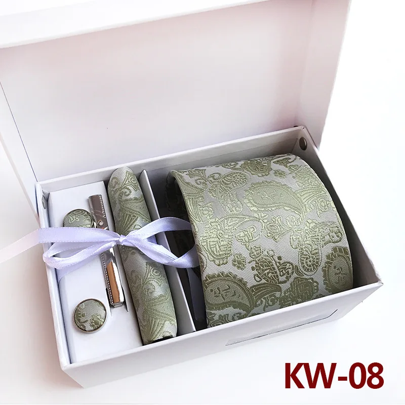 KW08 8 см стрелы Пейсли Цветочный мужской галстук свадебные мужские s Галстуки Gravata бизнес мужской Галстук Зажим Для носового платка запонки Подарочная коробка Упаковка - Цвет: KW08